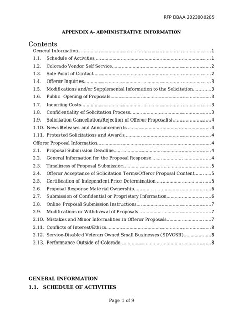 Rfp Appendix A Administrative Ination Doc Template Pdffiller