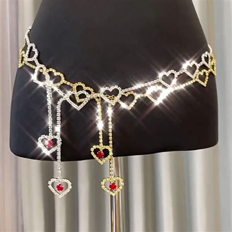 Tassel Heart Waist Chain Fashion Sexy Body Jewelry Nightclub Rhinestone Bikini Belly Chain Lady