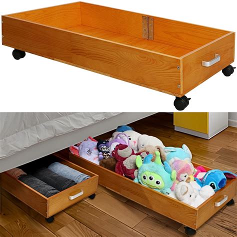 2 Pack Solid Wood Under Bed Storage With Wheels Underbed Drawers For