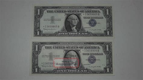 2 Consecutive 1957 B 1 Silver Certificate Star Notes Gem Crisp