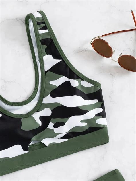 Camouflage Binding Trim Bikini Swimsuit Her Shop EG