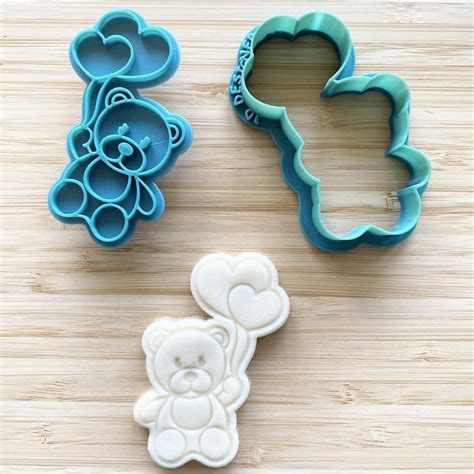 Teddy Bear Holding Balloons Cookie Cutter And Embosser Set Etsy