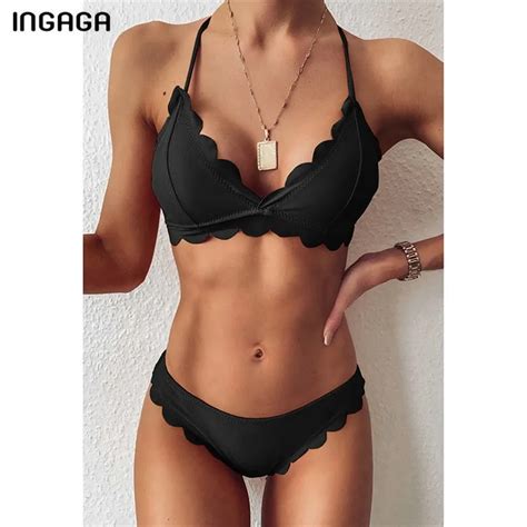 INGAGA Black Lace Minimizer Bikini Set With Push Up Top And String