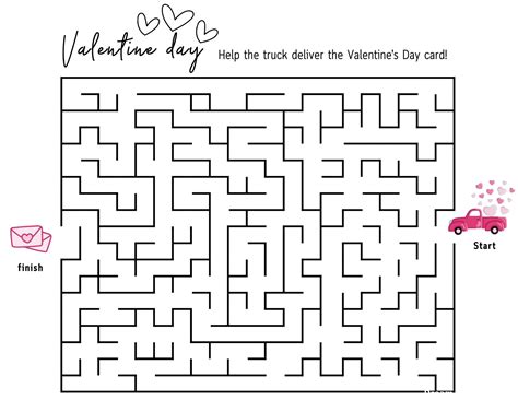 Valentines Day Maze Puzzle For Kids Help The Truck Deliver The Card Fun