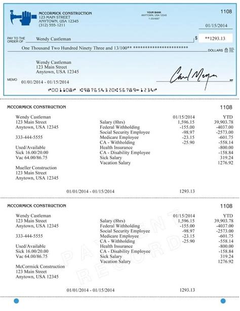 Payroll Check Templates Doctemplates