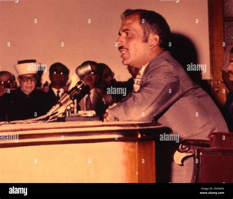 King Hussein of Jordan, gives a speech in Amman, Jordan, on the one ...