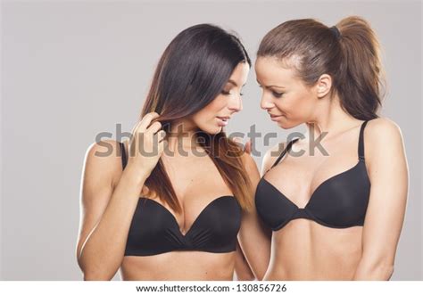 Beautiful Lesbian Couple Lingerie On Gray Stock Photo 130856726 Shutterstock