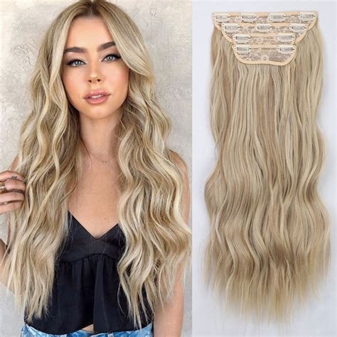 Pcs Set Synthetic Hair Extension Clip Honey Blonde Thick Hairpiece