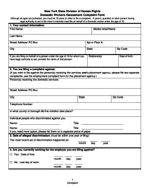 Fillable Online Dhr Ny Domestic Workers Employment Harassment Complaint