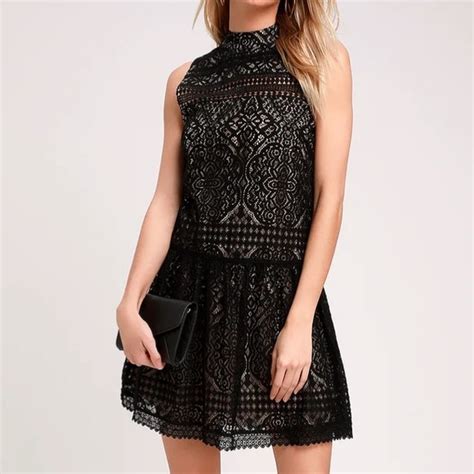 Lulus Dresses Lulus Belrose Black And Nude Lace Mini Dress Large Poshmark