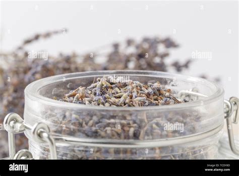 Dry Lavander Flowers In Glass Jar Stock Photo Alamy
