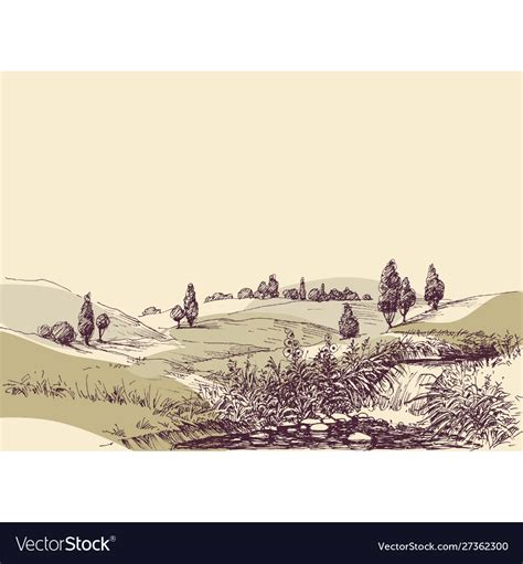 Hills landscape hand drawing travel or tourism Vector Image