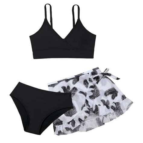 Emy Dola Girls Swimsuits 3 Piece Padded Bathing Suit Solid Bikini Swimwear Set With Cover Ups