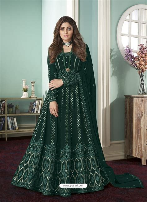 Buy Dark Green Designer Wedding Wear Faux Georgette Anarkali Suit