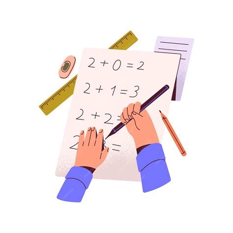 Детские руки с карандашом ребенок вычисляет математические примеры в ...