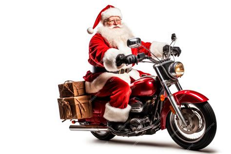 Premium Ai Image Santa Claus Riding A Motorcycle On White Background
