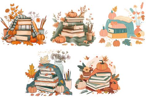 Autumn Stack Books Surrounded Watercolor Graphic By Wangtemplates