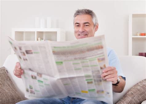 Mature Man Reading Newspaper Stock Photo Image Of Casual Cheerful 46895802