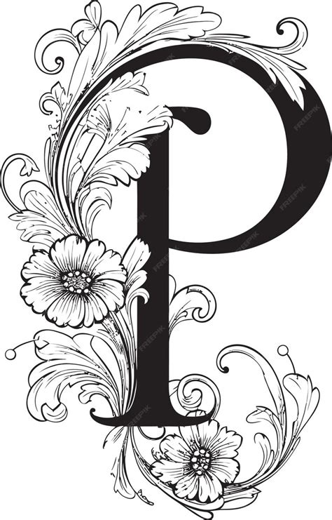 Petal Accents Botanical Letter P Vector Pristine Symphony Refined Font