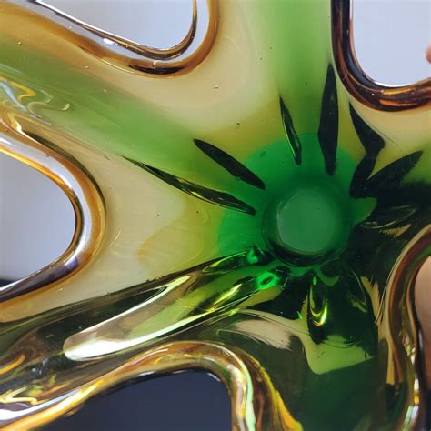 Vintage Murano Art Glass Splash Decorative Vase Two Tone Green Etsy