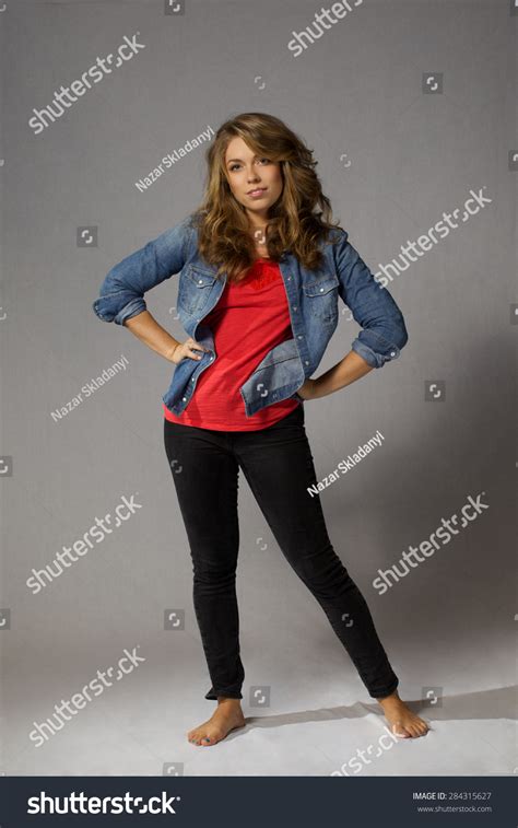 Beautiful Woman Long Blonde Hair Jeans Stock Photo 284315627 Shutterstock