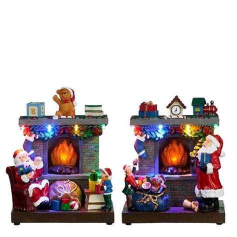 Cheminee Pere Noel 2 Ass Fonc Poly Multicol L17 5xb9xh21 5cm Gamm Vert