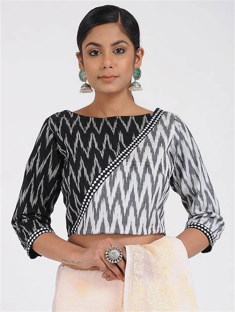 Buy Black Ivory Ikat Cotton Blouse Online At Kalamkari