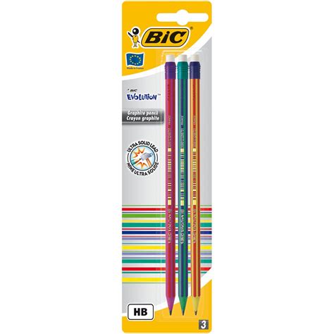 Bic Crayons Papier Hb Avec Gomme Int Gr E Evolution Stripes Lot De