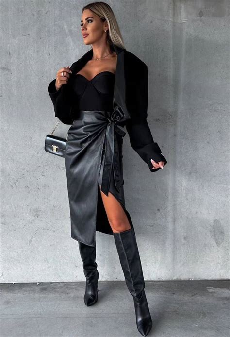 Кожаная юбка на запах AKS-A132T450 купить по выгодной цене в Украине