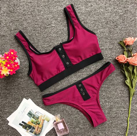 Button Fission Swimsuit New Pure Color Stitching A Bikini On Luulla
