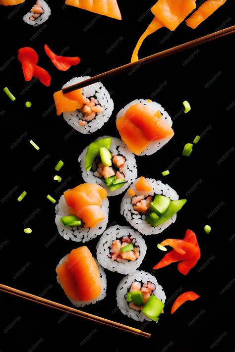 Premium AI Image | Sushi on a black background with a black background