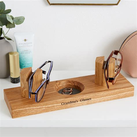 Personalised Oak Double Glasses Stand With Ring Dish Mijmoj