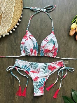 Feminino Sexy Impressão Bandagem Halter Bikini Conjunto Ruotonsept Biquini Brasileiro Maiô