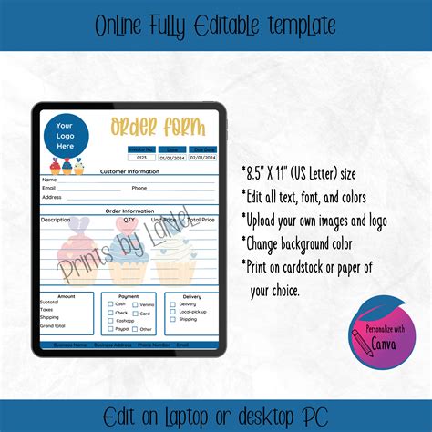 Order Form Editable Crafters Order Form Template Business Forms Small ...