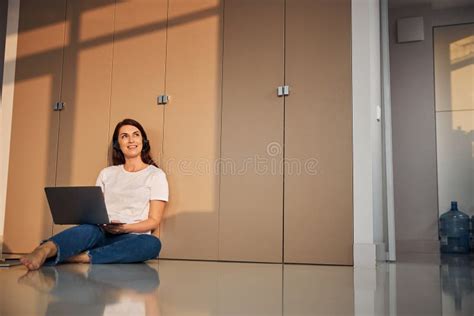 Cheerful Brunette Woman Enjoying Play Of Light Stock Photo Image Of Attention Beauty 221572798