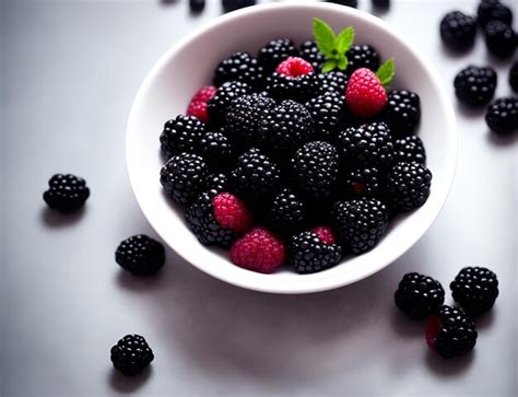 Premium AI Image | A bowl of blackberries and blackberries with one ...