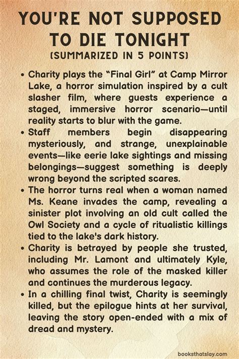 You're Not Supposed to Die Tonight Summary, Characters and Themes