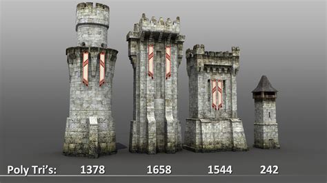 3d Medieval Castle Towers Wall Model