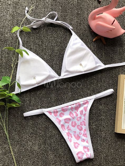 Leopard Bikini Swimwear Halfter Geknotet Sexy Pink Triangle Bikini Milanoo