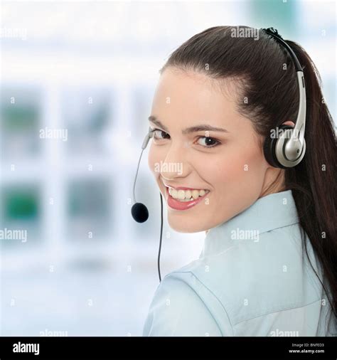 Call Center Woman With Headset Stock Photo Alamy