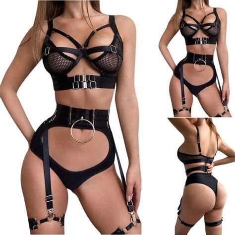 Ensemble de lingerie sexy à armatures avec jarretière noire pour femmes de haute qualité Noir