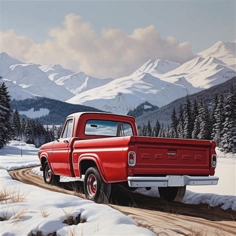 Premium Ai Image A Red Truck Is Driving Down A Snowy Road