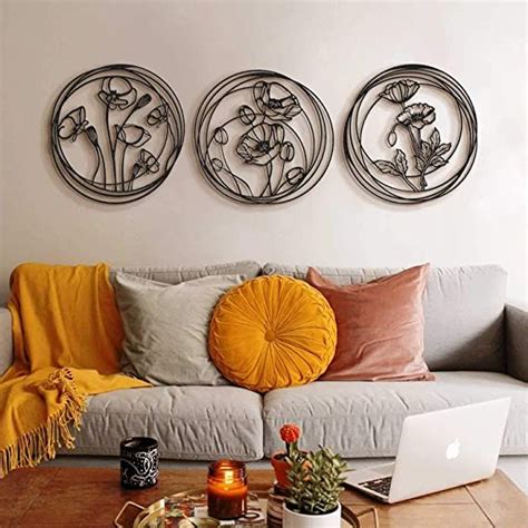 Pltz Art Metal Poppy Flowers Metal Wall Art Decoration 3 Pieces For