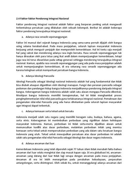 faktor pendorong pendukung  penghambat integrasi