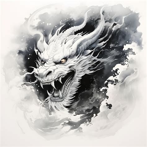 Premium AI Image | Ink painting black and white Chinese dragon elegant