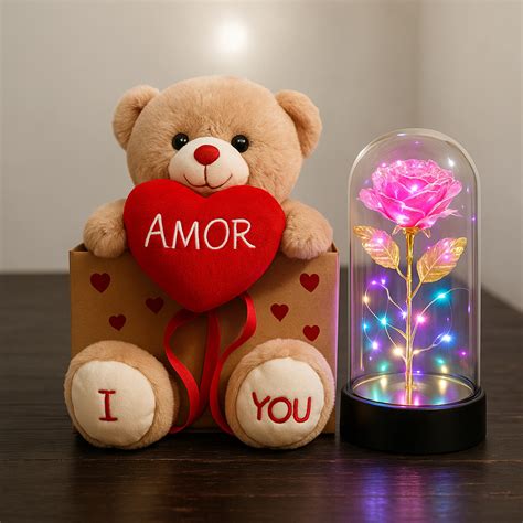 Romantico Presente Dia Dos Namorados - Presente dia dos Namorados Romântico com Urso de Pelúcia Amor + Rosa ...