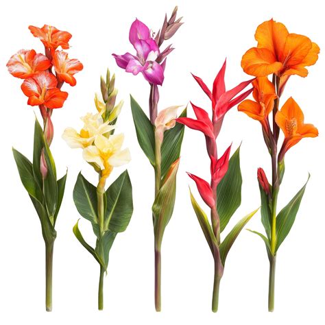 A beautiful collection of vibrant canna lily flowers isolated on a