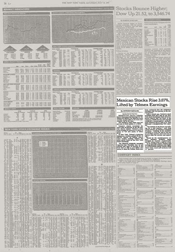 mexican stocks rise  lifted  telmex earnings   york times