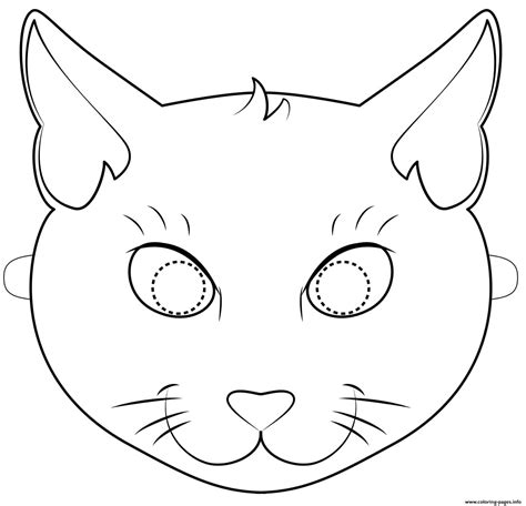 Black Cat Mask Outline Halloween Coloring page Printable