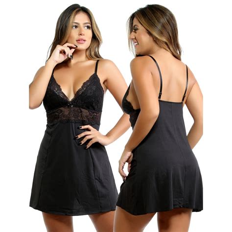 Camisola Preta Victoria Lingerie Sem Bojo Calcinha Fio Dental Lingerie Sexys Shopee Brasil